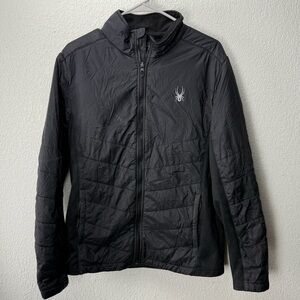 Spyder Puffer Jacket Mens XL Black Insulated Down Quilted Full Zip Lightweight